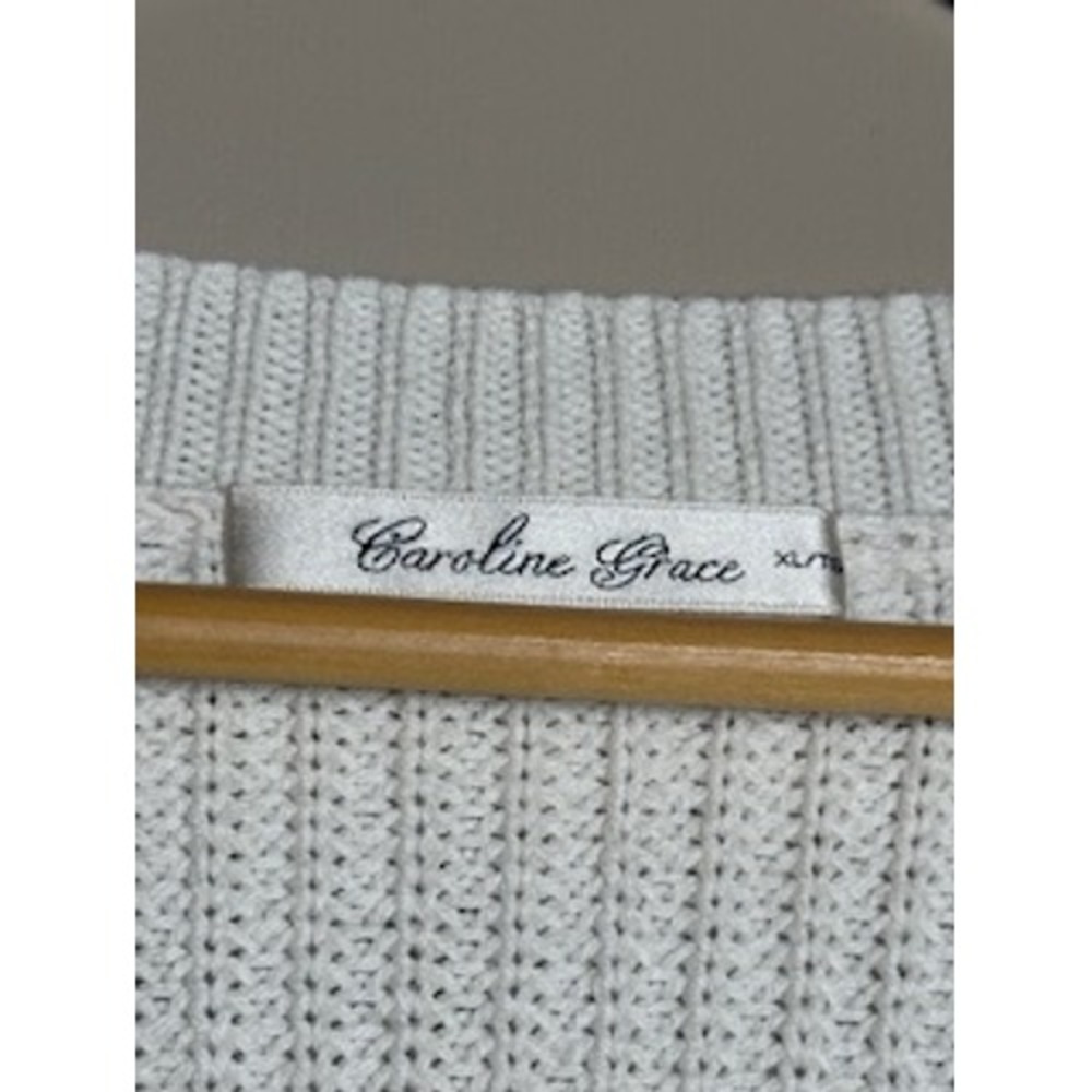 Caroline Grace White Shaker Knit V-Neck Sweater Side Zip Pullover Womens XL/TG - Picture 4 of 5